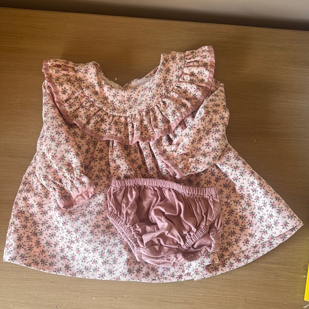 The Oaks Size 12 month pink floral corduroy set